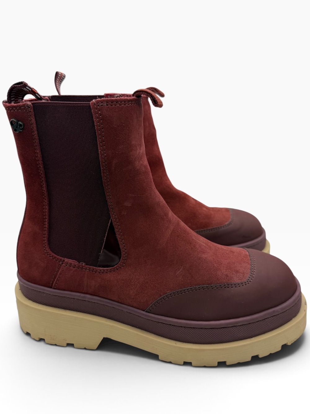 Scotch & Soda Burgundy Suede Chelsea Lug Boots - Size 38
